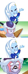 Size: 588x1526 | Tagged: safe, derpibooru import, trixie, equestria girls, comic, dragonzball p, dragonzball peepee, exploitable meme, freezypop, frieza, frizbee, look what trixie found, meme, wat