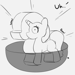 Size: 1280x1280 | Tagged: safe, artist:pabbley, derpibooru import, trixie, pony, 30 minute art challenge, gashapon, grayscale, monochrome, solo, toy