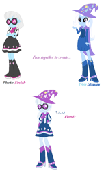 Size: 804x1299 | Tagged: safe, artist:midnightdaydreamstar, derpibooru import, photo finish, trixie, equestria girls, fusion