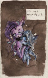 Size: 1495x2430 | Tagged: safe, artist:wopphank, derpibooru import, starlight glimmer, trixie, pony, unicorn, comforting, crying, duo, female, traditional art