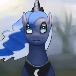 Size: 1000x1000 | Tagged: safe, artist:fantdragon, princess luna, alicorn, pony, looking up, smiling, solo, sunrise