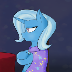 Size: 1000x1000 | Tagged: safe, artist:esugenos, derpibooru import, trixie, pony, unicorn, female, mare, solo, unamused