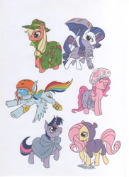 Size: 726x1000 | Tagged: safe, artist:mohawkrex, derpibooru import, applejack, fluttershy, pinkie pie, rainbow dash, rarity, twilight sparkle, earth pony, pegasus, pony, unicorn, mane six