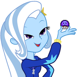 Size: 406x402 | Tagged: safe, derpibooru import, trixie, equestria girls, exploitable meme, humanized, look what trixie found, meme, nintendo, poison mushroom, simple background, super mario bros., this will end in tears, white background