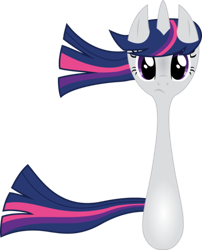 Size: 400x495 | Tagged: safe, artist:crunchnugget, derpibooru import, twilight sparkle, frown, looking at you, pun, simple background, solo, spork, transparent background, twilight sporkle, vector, wat, windswept mane