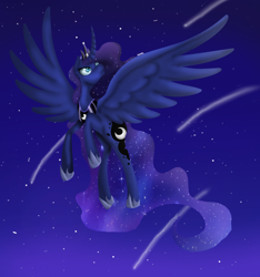 Size: 3584x3832 | Tagged: safe, artist:miiv12, princess luna, alicorn, pony, flying, night, shooting star, solo