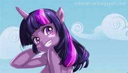 Size: 700x402 | Tagged: safe, artist:bloocarrot, derpibooru import, twilight sparkle, anthro, ambiguous facial structure