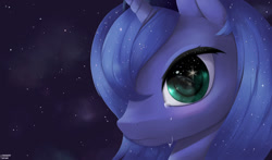 Size: 1499x879 | Tagged: safe, artist:des1597, princess luna, alicorn, pony, crying, eye reflection, s1 luna, solo, stars