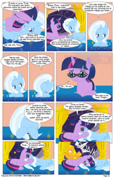 Size: 792x1224 | Tagged: safe, artist:dekomaru, artist:raimundo1941, derpibooru import, trixie, twilight sparkle, oc, pony, comic, female, lesbian, shipping, spanish, twixie