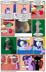 Size: 792x1224 | Tagged: safe, artist:dekomaru, artist:raimundo1941, derpibooru import, spike, trixie, twilight sparkle, dragon, comic, female, lesbian, shipping, spanish, twixie