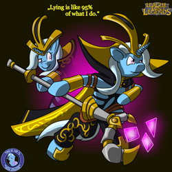 Size: 600x600 | Tagged: safe, artist:davidcurser, derpibooru import, trixie, pony, armor, bipedal, league of legends, leblanc, parody, solo