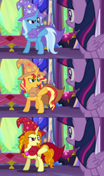 Size: 1280x2160 | Tagged: safe, artist:3d4d, derpibooru import, edit, edited screencap, screencap, adagio dazzle, sunset shimmer, trixie, twilight sparkle, twilight sparkle (alicorn), alicorn, no second prances