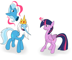 Size: 1200x1000 | Tagged: safe, artist:philith, derpibooru import, trixie, twilight sparkle, twilight sparkle (alicorn), alicorn, pony, adventure time, crossover, disguise, female, ice king, inconvenient trixie, mare, mask