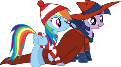 Size: 4000x2234 | Tagged: safe, artist:joey, derpibooru import, rainbow dash, twilight sparkle, pegasus, pony, carmen sandiego, cosplay, simple background, transparent background, vector, waldo