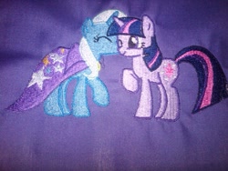 Size: 1023x768 | Tagged: safe, artist:ethepony, derpibooru import, trixie, twilight sparkle, craft, embroidery, female, lesbian, patch, photo, shipping, twixie