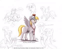 Size: 1249x979 | Tagged: safe, artist:baron engel, derpy hooves, pegasus, pony, chef, doctor, female, mare, muffin, pencil drawing, traditional art