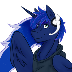 Size: 1000x1000 | Tagged: safe, artist:jeshh, prince artemis, princess luna, alicorn, pony, clothes, gamer artemis, gamer luna, hoodie, rule 63, simple background, solo, transparent background