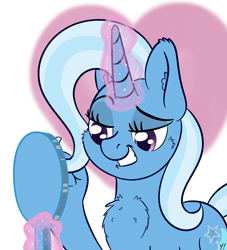 Size: 2500x2750 | Tagged: safe, artist:yakoshi, derpibooru import, trixie, pony, unicorn, chest fluff, female, grin, heart, lidded eyes, magic, mare, mirror, narcissism, newbie artist training grounds, smiling, solo, telekinesis