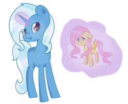 Size: 990x806 | Tagged: safe, artist:dinneroll, derpibooru import, fluttershy, trixie, pegasus, pony, filly, magic