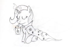 Size: 932x605 | Tagged: safe, artist:hushponies, derpibooru import, trixie, pony, unicorn, drink, female, mare, solo