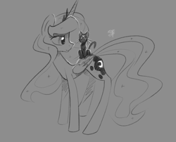 Size: 1280x1034 | Tagged: safe, artist:darkflame75, princess luna, alicorn, cat, pony, crossover, lunadoodle, monochrome, sailor moon