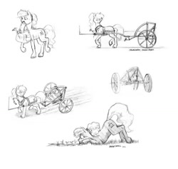 Size: 1100x1042 | Tagged: safe, artist:baron engel, oc, oc only, oc:carousel, earth pony, pony, britchen, gardening, grayscale, monochrome, pencil drawing, plow, traditional art