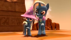 Size: 1192x670 | Tagged: safe, derpibooru import, trixie, 3d, filly, gmod, hat, trixie's cape, trixie's hat