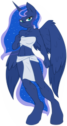 Size: 4147x7760 | Tagged: safe, artist:ambris, artist:scarletlightning565, princess luna, alicorn, anthro, unguligrade anthro, absurd resolution, chest fluff, clothes, female, loincloth, looking at you, simple background, solo, spread wings, transparent background