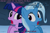 Size: 1048x691 | Tagged: safe, artist:navitaserussirus, derpibooru import, trixie, twilight sparkle, pony, asktwixiegenies, cropped, female, genie, lesbian, shipping, twixie