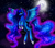 Size: 658x576 | Tagged: safe, artist:liliumena, princess luna, alicorn, pony, flying, moon, night, rainbow power, solo