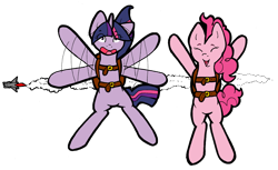 Size: 2611x1601 | Tagged: safe, artist:slightinsanity, derpibooru import, pinkie pie, twilight sparkle, unicorn twilight, earth pony, pegasus, pony, unicorn, eyes closed, falling, flailing, generic pony, parachute, simple background, skydiving, transparent background