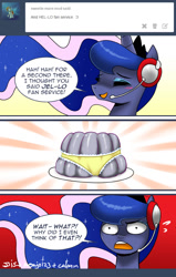 Size: 650x1025 | Tagged: safe, artist:johnjoseco, princess luna, alicorn, pony, ask gaming princess luna, clothes, comic, frilly underwear, implied derpy, jello, panties, underwear, wat, yellow underwear