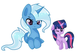 Size: 1024x713 | Tagged: safe, artist:dinneroll, derpibooru import, trixie, twilight sparkle, filly