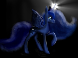 Size: 1024x768 | Tagged: safe, artist:osowiala, princess luna, alicorn, pony, crying, raised hoof, solo