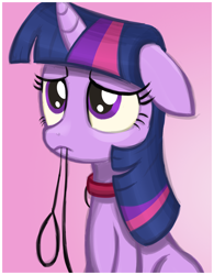 Size: 950x1220 | Tagged: safe, artist:langbard, derpibooru import, twilight sparkle, pony, unicorn, female, leash, mare, purple coat, solo