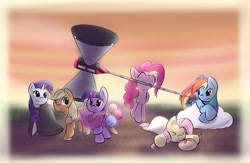 Size: 1024x666 | Tagged: safe, artist:dshou, derpibooru import, applejack, fluttershy, pinkie pie, rainbow dash, rarity, twilight sparkle, earth pony, pegasus, pony, unicorn, mane six