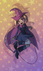 Size: 1024x1662 | Tagged: safe, artist:hexfloog, derpibooru import, trixie, equestria girls, boots, cape, clothes, fall formal outfits, hat, high heel boots, jump rope, looking at you, shoes, smiling, solo, trixie's cape, trixie's hat
