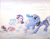 Size: 1407x1105 | Tagged: safe, artist:prettypinkpony, princess luna, rarity, sweetie belle, alicorn, pony, unicorn, clothes, magic, scarf, snow, snowball, snowball fight, traditional art, watercolor painting, winter