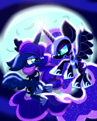 Size: 1200x1500 | Tagged: safe, artist:lovehtf421, nightmare moon, princess luna, alicorn, pony, duality, floppy ears, impossibly large ears, moon