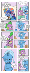 Size: 2600x6277 | Tagged: safe, artist:raph13th, derpibooru import, spike, trixie, oc, oc:greg, dragon, pony, comic:glim glam and pals, adorkable twilight and friends fanart, book, comic, crossed arms, dialogue, floppy ears, sad, smiling, smirk, teary eyes, tumblr, underhoof