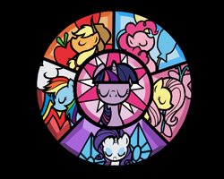 Size: 1280x1024 | Tagged: safe, artist:shadowkixx, derpibooru import, applejack, fluttershy, pinkie pie, rainbow dash, rarity, twilight sparkle, earth pony, pegasus, pony, unicorn, mane six, stained glass