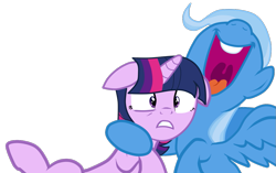 Size: 1143x720 | Tagged: safe, artist:marian9, derpibooru import, trixie, twilight sparkle, alicorn, pony, unicorn, alternate universe, female, mare, open mouth, race swap, simple background, transparent background, trixiecorn, vector