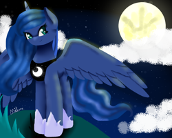 Size: 1280x1024 | Tagged: safe, artist:myralilth, princess luna, alicorn, pony, moon, night, solo, spread wings