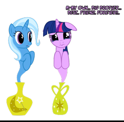Size: 657x646 | Tagged: safe, artist:navitaserussirus, derpibooru import, trixie, twilight sparkle, pony, asktwixiegenies, cropped, crying, female, floppy ears, genie, lesbian, shipping, simple background, transparent background, twixie