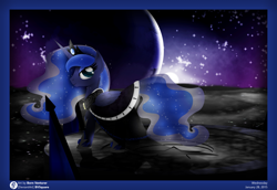 Size: 2900x2000 | Tagged: safe, artist:bvsquare, princess luna, alicorn, pony, clothes, dress, earth, flag, moon, solo, stars, sun