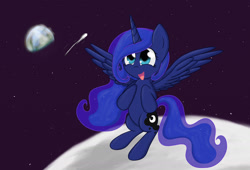 Size: 2130x1451 | Tagged: safe, artist:springveil, princess luna, alicorn, pony, :d, moon, sitting, solo, spread wings