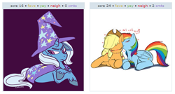 Size: 535x287 | Tagged: safe, derpibooru import, applejack, rainbow dash, trixie, earth pony, pegasus, pony, appledash, exploitable meme, female, jelly, juxtaposition, juxtaposition win, lesbian, meme, shipping