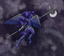 Size: 2300x2005 | Tagged: safe, artist:jay156, princess luna, anthro, halberd, solo, weapon