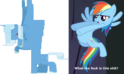 Size: 1195x715 | Tagged: safe, derpibooru import, rainbow dash, trixie, alicorn, pegasus, pony, content-aware scale, trixiecorn, vulgar, wat, what the fuck is this shit, wtf