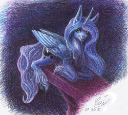 Size: 2883x2582 | Tagged: safe, artist:luvvandra, princess luna, alicorn, pony, high res, solo, traditional art, unshorn fetlocks